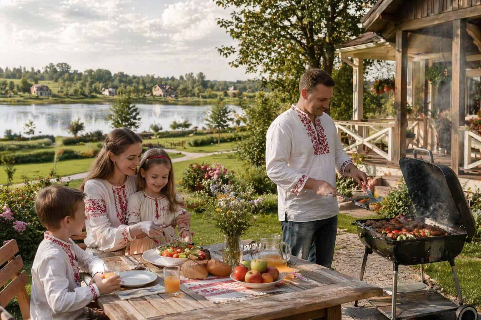 Отец играет с ребенком на природе